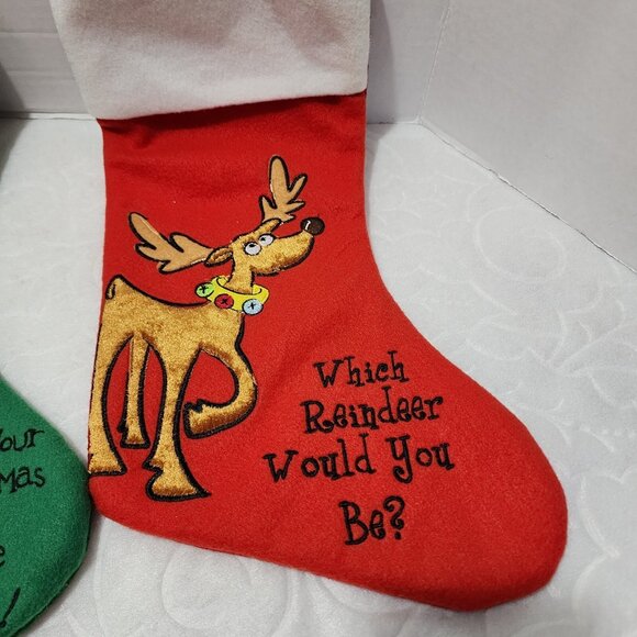 2 Dan Dee Santa Reindeer Christmas Stockings applique holiday whimsy 2011 - Picture 11 of 12